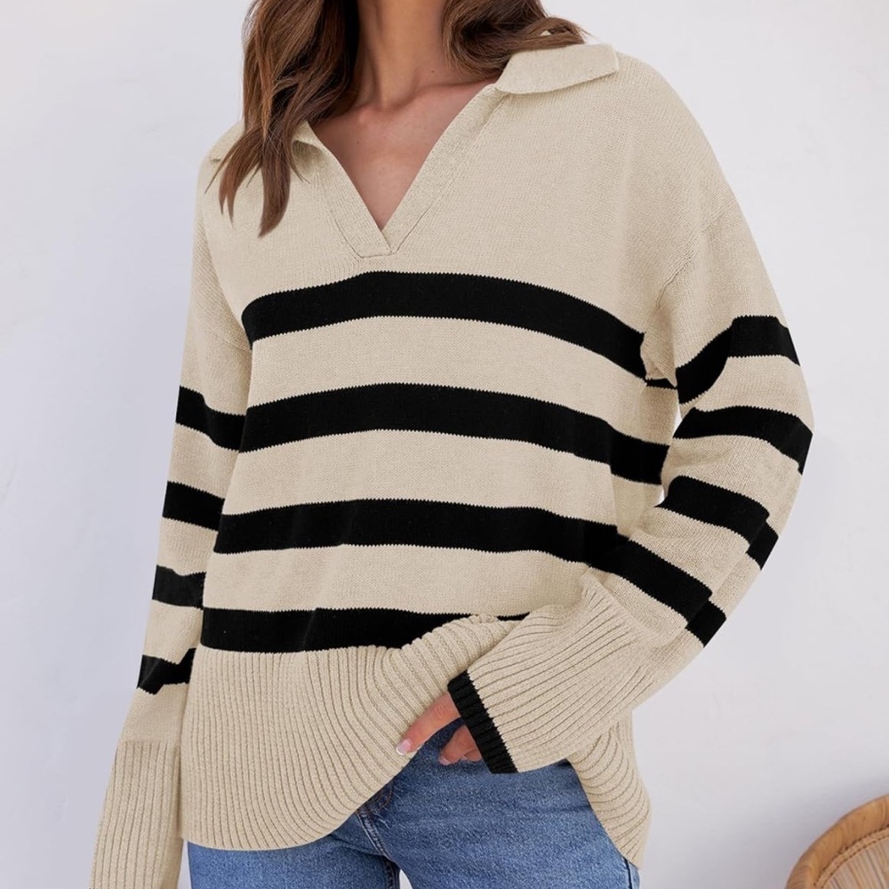 ZESICA Women’s Striped Chunky Knit Oversized Pullover Sweater - Picture 5 of 8